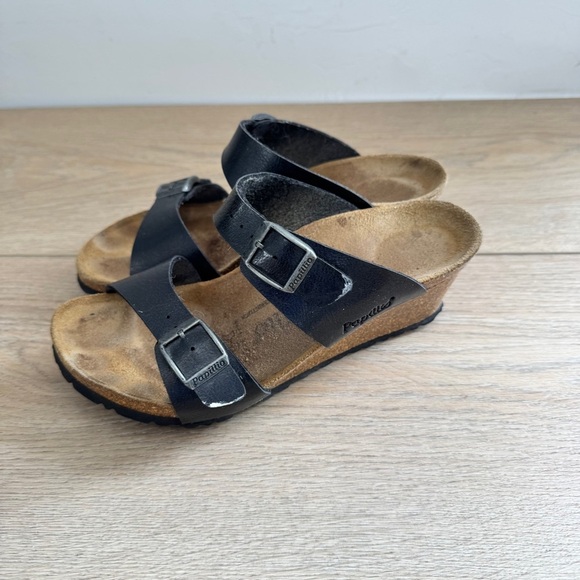 Papillio Birkenstock Dorothy Birko Flor Licorice Black Wedge Sandal Womens US 5 - Picture 4 of 5